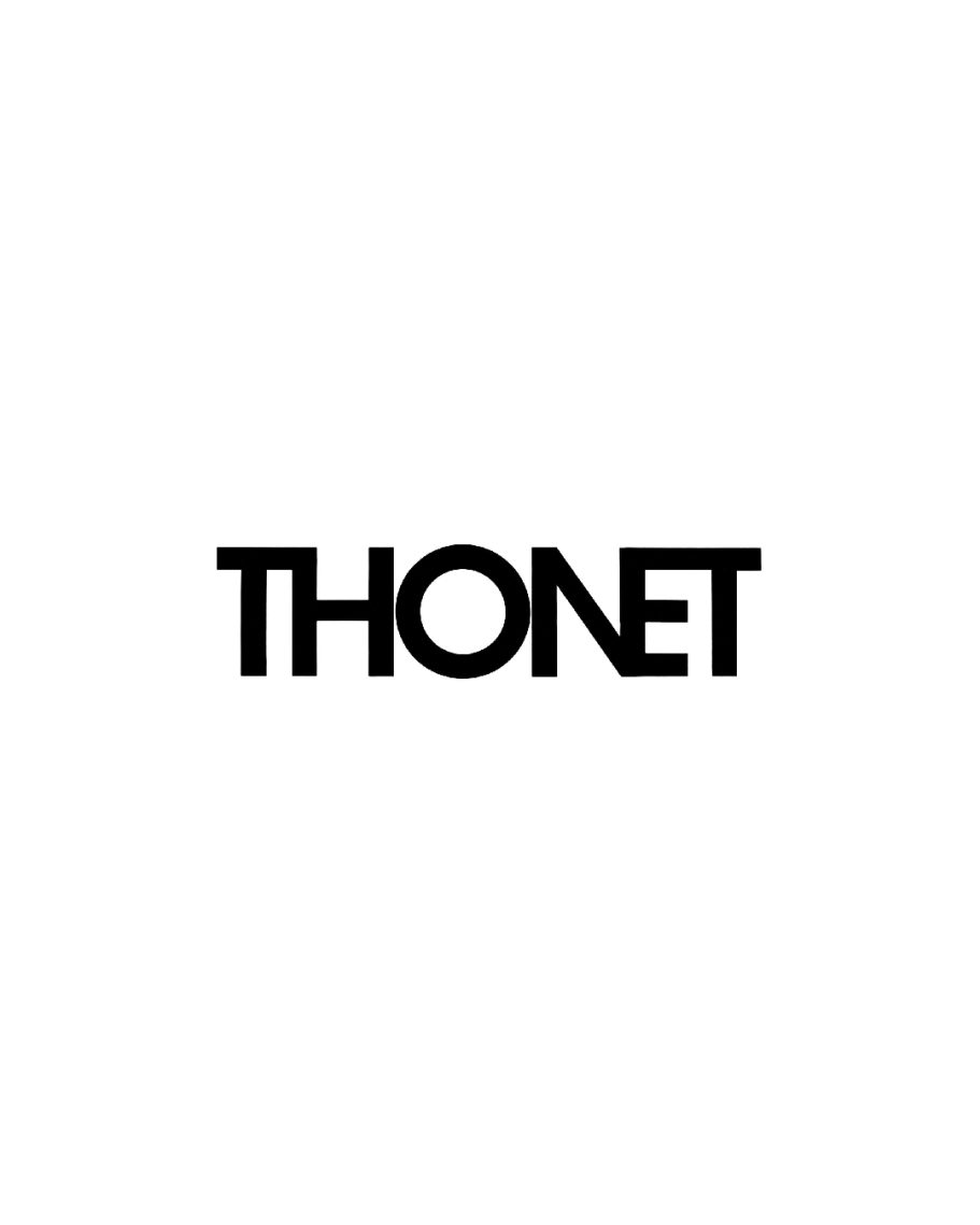 Schriftzug "THONET" in schwarzer Schrift auf weißem Hintergrund.