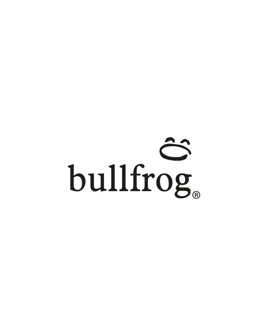 Logo von Bullfrog mit stilisiertem Froschsymbol und Schriftzug.